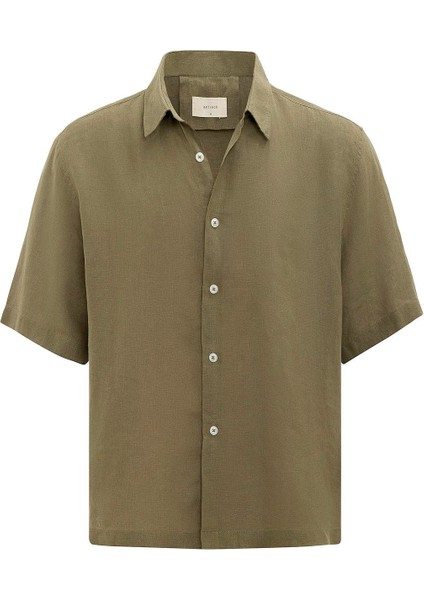 Haki 100% Keten Relaxed Erkek Gömlek