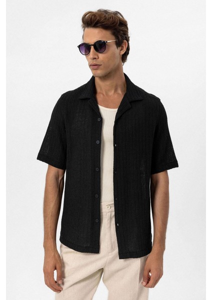 Siyah Dokulu Kroşe Erkek Gömlek modelleri