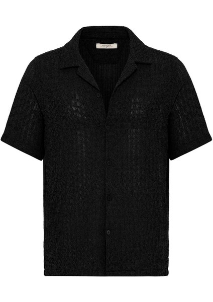 Siyah Dokulu Kroşe Erkek Gömlek