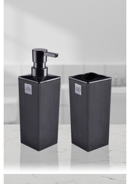 Minimalist Banyo Seti – Sıvı Sabunluk ve Diş Fırçalık | Modern Kare Tasarım DC-6778