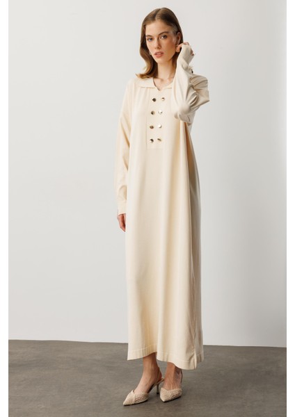 Polo Yaka Düğme Detaylı Uzun Elbise-TAŞ modelleri