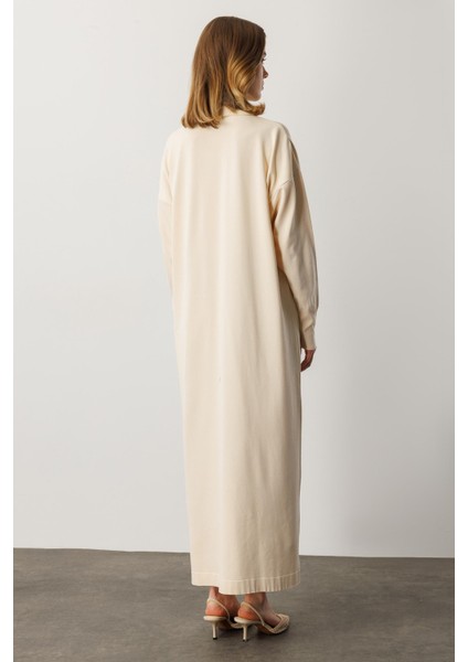 Polo Yaka Düğme Detaylı Uzun Elbise-TAŞ