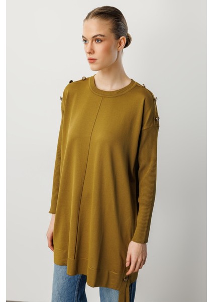 Büyük Beden Düğme Detaylı Triko Tunik-HARDAL modelleri