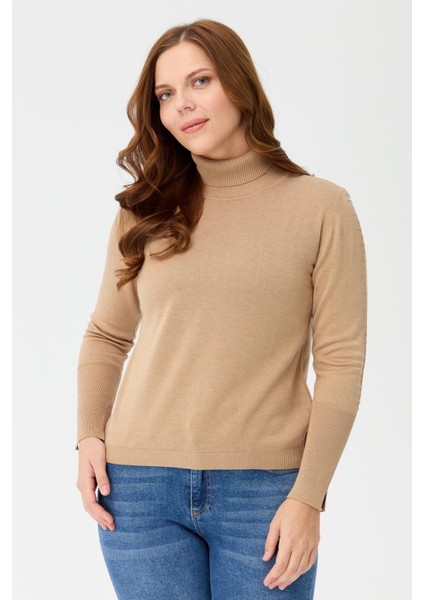Büyük Beden Tam Balıkçı Basic Triko Kazak-CAMEL modelleri
