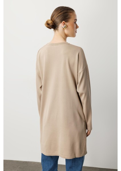 Yırtmaç Detaylı Triko Tunik-Taş indirimleri