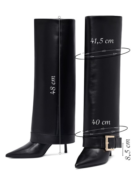 Kadın Siyah Tokalı Ince Topuklu Deri Çizme 25WFD491818 fiyatları