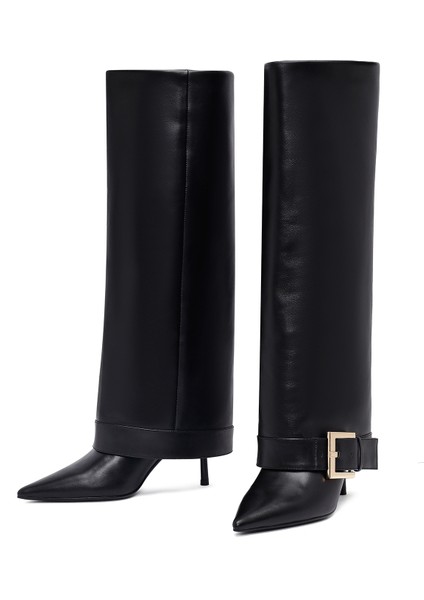Kadın Siyah Tokalı Ince Topuklu Deri Çizme 25WFD491818 modelleri