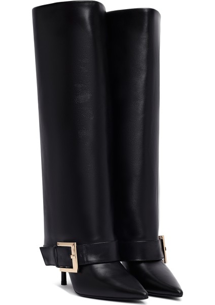 Kadın Siyah Tokalı Ince Topuklu Deri Çizme 25WFD491818 indirimleri