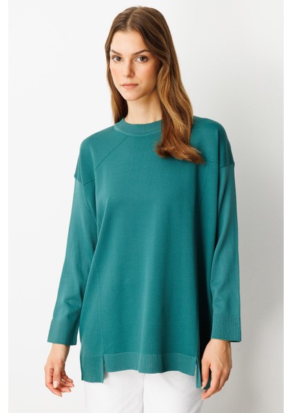 Yuvarlak Yaka Basic Triko-Zümrüt