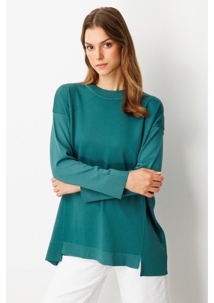 Yuvarlak Yaka Basic Triko-Zümrüt modelleri