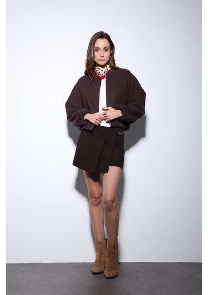 Kahve Bel Lastikli Crop Kadın Mont fiyatları