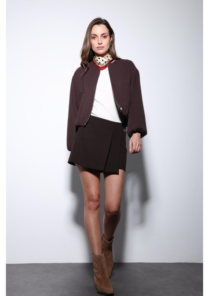 Kahve Bel Lastikli Crop Kadın Mont fırsatları