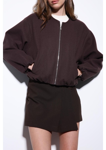 Kahve Bel Lastikli Crop Kadın Mont indirimleri