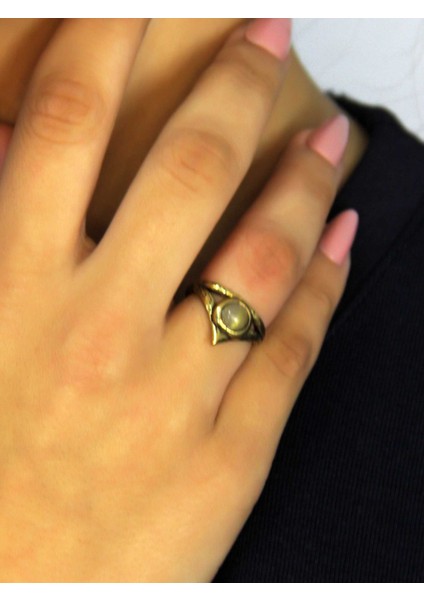 Doğal Taş Sitrin Doğal Taşlı Antik Model Kadın Ayarlanabillir Yüzük EUY72S