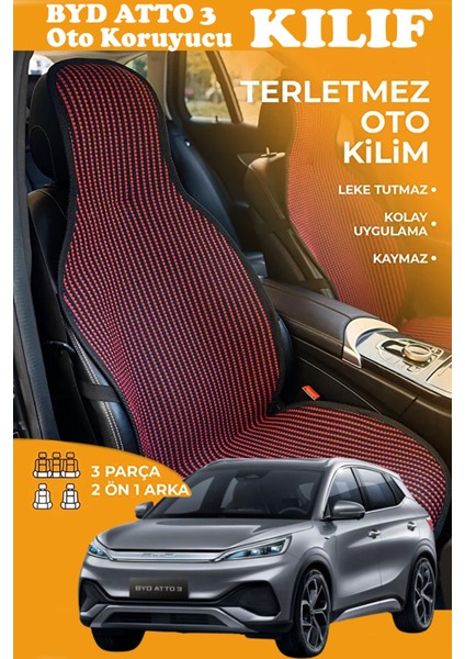 Byd Atto 3 Uyumlu Kırmızı Prestij Serisi Dokuma Kumaş Oto Koltuk Kılıfı Ön Tam Arka Alt