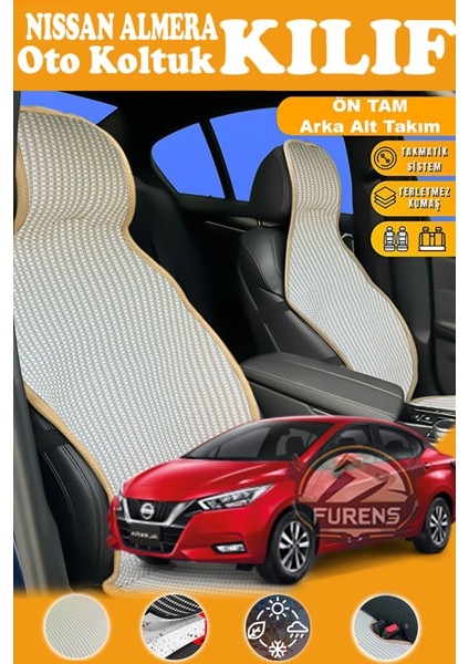 Nissan Almera Uyumlu Bej Prestij Serisi Dokuma Kumaş Oto Koltuk Kılıfı Ön Tam Arka Alt