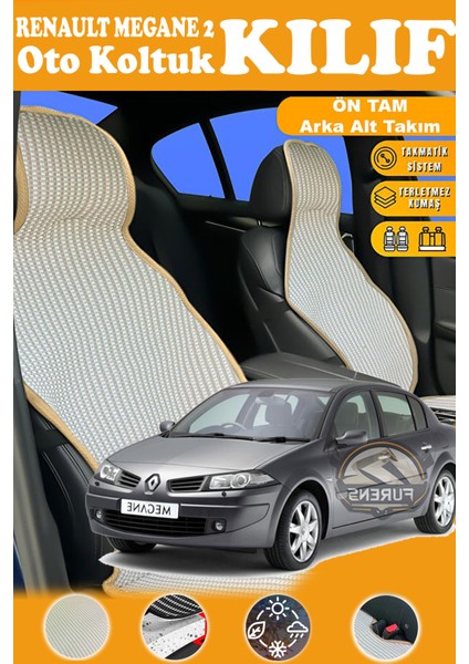 Renault Megane 2 Uyumlu Bej Prestij Serisi Dokuma Kumaş Oto Koltuk Kılıfı Ön Tam Arka Alt