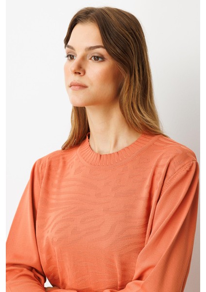 Kendinden Desenli Triko Tunik-Şeftali modelleri