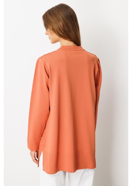 Kendinden Desenli Triko Tunik-Şeftali