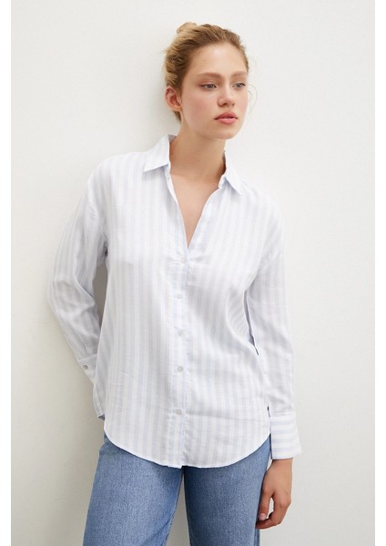 Çizgili Gömlek Mavi