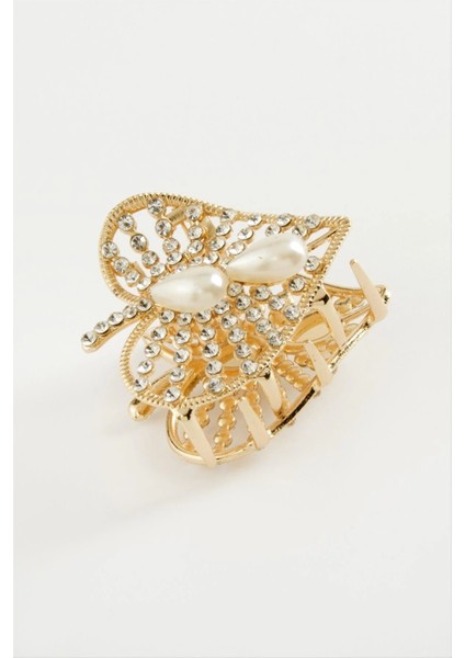 Kalp Inci Taşlı Metal Mandal Toka 4,5 cm