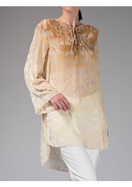 Yaka Detaylı Desenli Tunik Bej K1413103_024