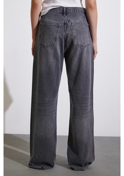 Yüksek Bel Kesik Paça Wide Leg Jean Antirasit indirimleri