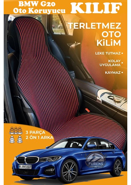 Bmw G20 Uyumlu Kırmızı Prestij Serisi Dokuma Kumaş Oto Koltuk Kılıfı Ön Tam Arka Alt