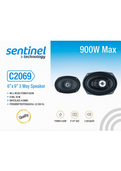 Oto Hoparlör 6x9 Oval 900W 6\"x9\" 3 Way Speaker Model : C 2069