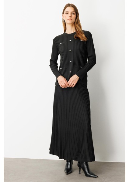 Ribana Detaylı Triko Takım-Siyah