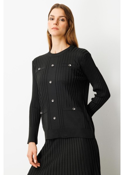 Ribana Detaylı Triko Takım-Siyah