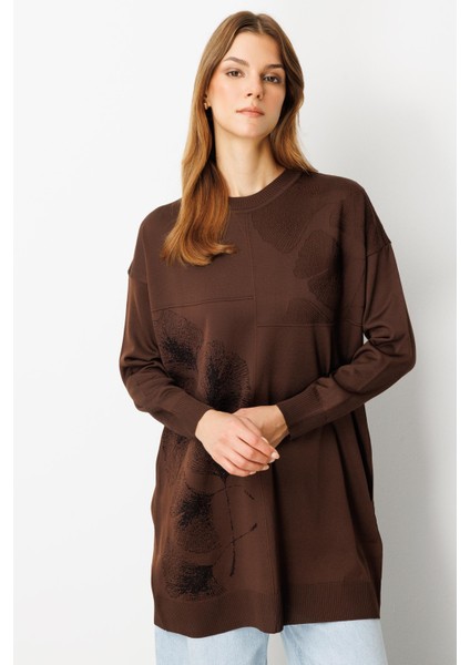 Simli Çiçek Detaylı Triko Tunik-KAHVE modelleri