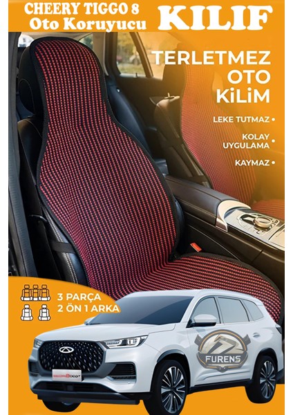 Chery Tıggo 8 Uyumlu Kırmızı Prestij Serisi Dokuma Kumaş Oto Koltuk Kılıfı Ön Tam Arka Alt