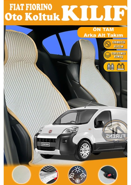 Fiat Fiorino Uyumlu Bej Prestij Serisi Dokuma Kumaş Oto Koltuk Kılıfı Ön Tam Arka Alt