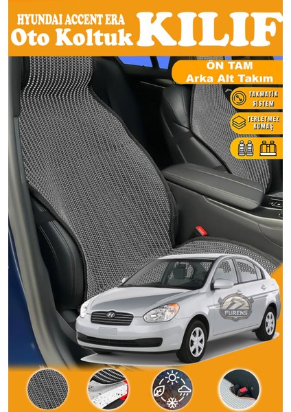 Hyundai Accent Era Uyumlu Siyah Prestij Serisi Dokuma Kumaş Oto Koltuk Kılıfı Ön Tam Arka Alt