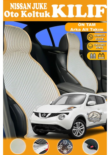 Nissan Juke Uyumlu Bej Prestij Serisi Dokuma Kumaş Oto Koltuk Kılıfı Ön Tam Arka Alt