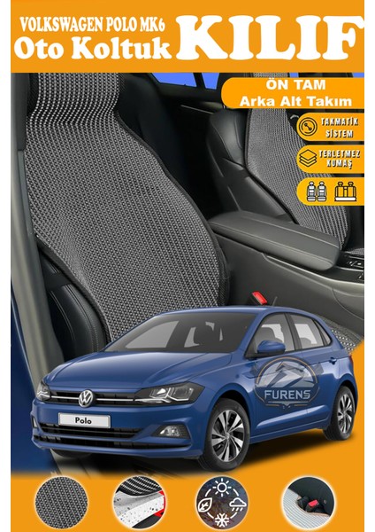 Volkswagen Polo Mk6 Uyumlu Siyah Prestij Serisi Dokuma Kumaş Oto Koltuk Kılıfı Ön Tam Arka Alt