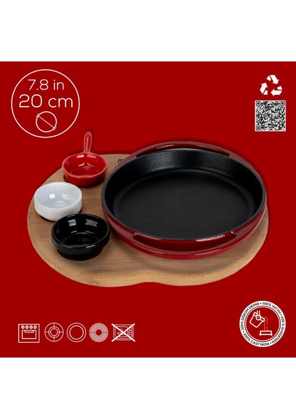 Döküm Yuvarlak Sahan Döküm Demir Yekpare Çift Kulplu Kayın Servis Ahşabı ÇAP(Ø)20CM. (Sos Kapları Dahil Değildir.)-Bordo fırsatları