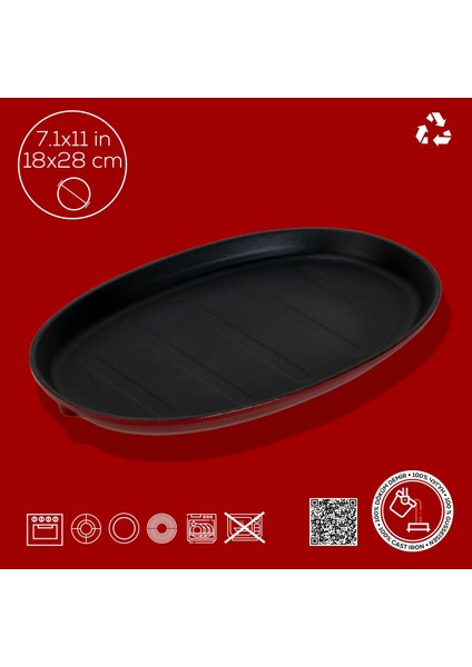 Döküm Oval Fajita Tabağı Ölçü 18X28CM. (Harici Tava Tutucu Dahil Değildir.)-Bordo fırsatları