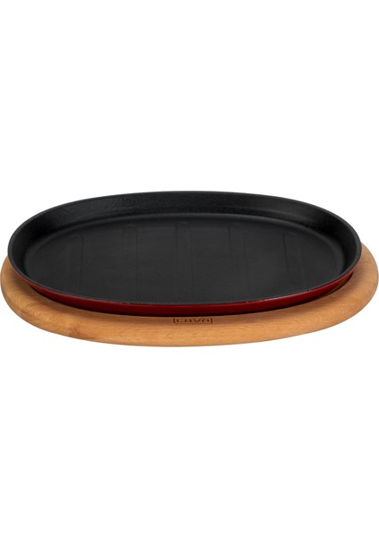 Döküm Oval Fajita Tabağı Kayın Servis Ahşabı Ölçü 18X28CM. (Harici Tava Tutucu Dahil Değildir.)-Bordo