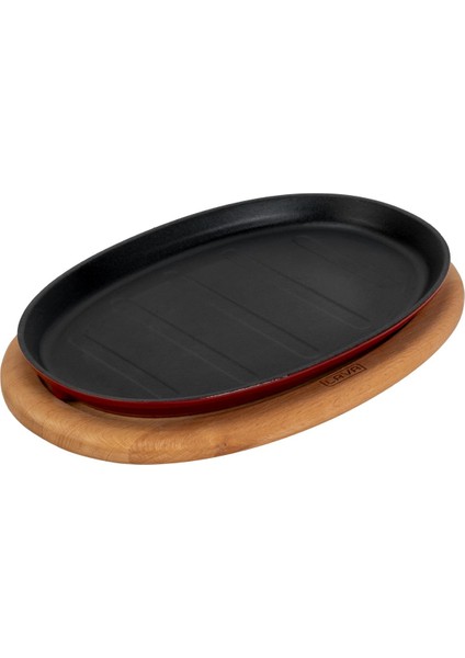 Döküm Oval Fajita Tabağı Kayın Servis Ahşabı Ölçü 18X28CM. (Harici Tava Tutucu Dahil Değildir.)-Bordo fiyatları