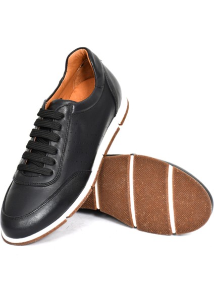 Hakiki Deri Siyah Erkek Sneaker Ayakkabı Termo Tabanlı - 241338