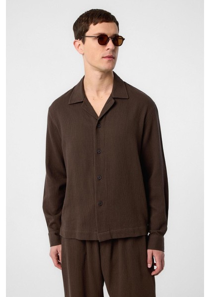 Kahve Dokulu Erkek Gömlek