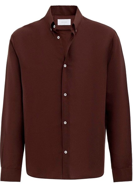 Kahve Keten Karışımlı Yaka Düğmeli Erkek Gömlek indirimleri