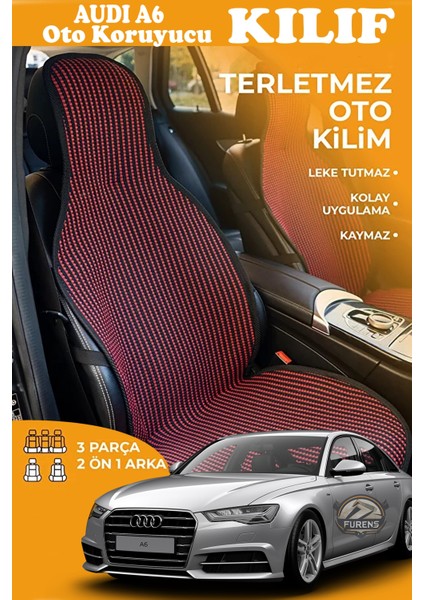 Audi A6 Uyumlu Kırmızı Prestij Serisi Dokuma Kumaş Oto Koltuk Kılıfı Ön Tam Arka Alt