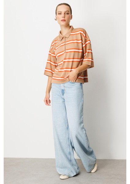 Düğme Detaylı Truvakar Kol Triko Kazak-Karamel fiyatları