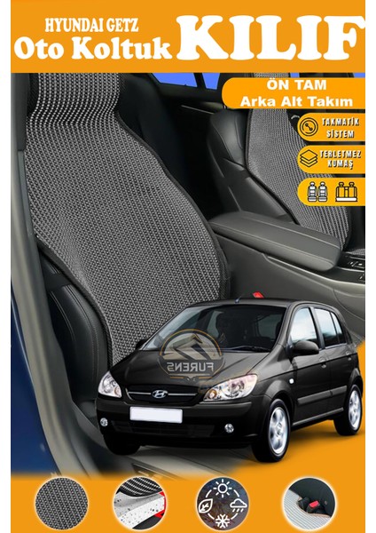 Hyundai Getz Uyumlu Siyah Prestij Serisi Dokuma Kumaş Oto Koltuk Kılıfı Ön Tam Arka Alt