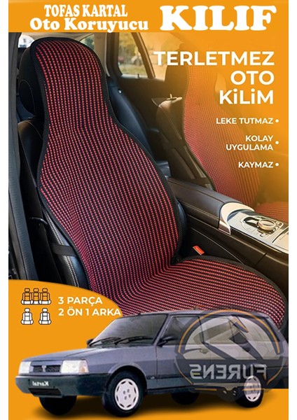 Tofaş Kartal Uyumlu Kırmızı Prestij Serisi Dokuma Kumaş Oto Koltuk Kılıfı Ön Tam Arka Alt