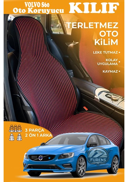 Volvo S60 Uyumlu Kırmızı Prestij Serisi Dokuma Kumaş Oto Koltuk Kılıfı Ön Tam Arka Alt