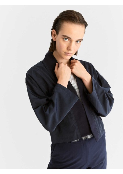 Volanlı Kısa Kadın Mont Lacivert K2017503_015